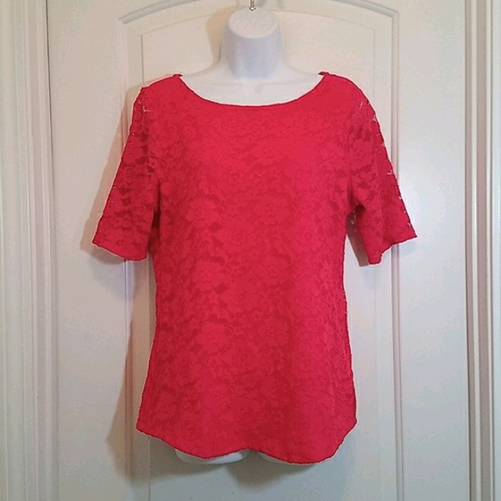 *5/$20* Neon Pink Floral Lace Blouse